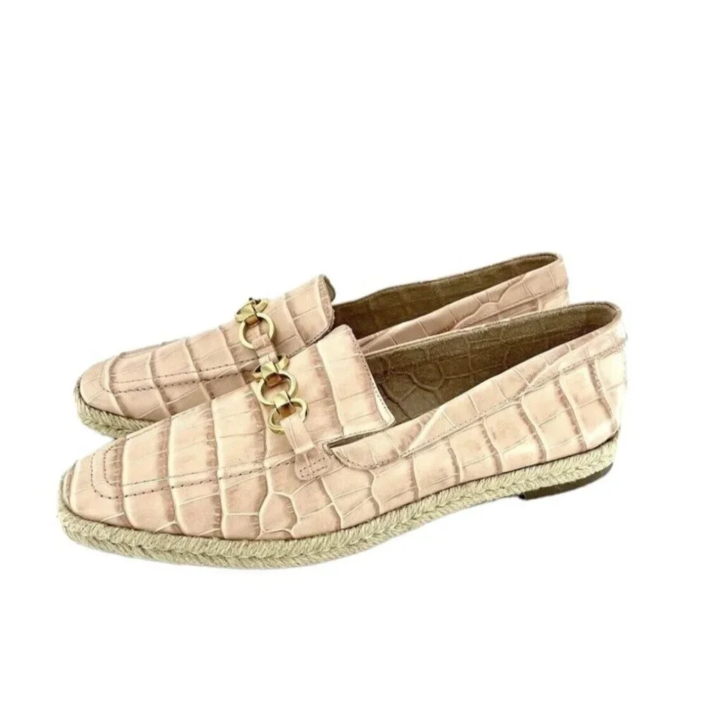 Schutz Women's Loafers Patty Crocodile Embossed Pink Leather Flats SZ 9 NEW